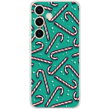 TechTree Samsung Galaxy S24 Uyumlu Yılbaşı Ruhu Baston Şeker ve Kar Taneli Baskılı Silikon Kılıf