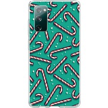 TechTree Samsung Galaxy S20 Fe Uyumlu Yılbaşı Ruhu Baston Şeker ve Kar Taneli Baskılı Silikon Kılıf