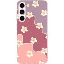TechTree Samsung Galaxy S25 Plus Uyumlu Gül Kurusu ve Lila Tonlu Dalgalı Papatya Baskılı Silikon Kılıf