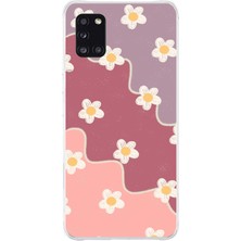 TechTree Samsung Galaxy A31 Uyumlu Gül Kurusu ve Lila Tonlu Dalgalı Papatya Baskılı Silikon Kılıf