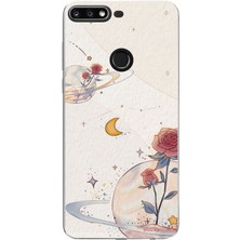 TechTree Huawei Y7 2018 - Honor 7c Uyumlu Gezegen, Yıldız ve Gül Baskılı Silikon Kılıf
