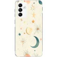 TechTree Samsung Galaxy A05S Uyumlu Krem Zeminli Ay ve Yıldız Baskılı Silikon Kılıf