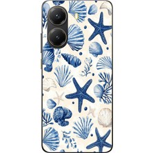 TechTree Poco X7 Pro Uyumlu Mavi Deniz Kabuğu ve Yıldız Desenli Baskılı Silikon Kılıf