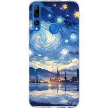 TechTree Huawei Y9 Prime (2019) Uyumlu Yıldızlı Gökyüzü ve Şehir Silüeti Baskılı Silikon Kılıf