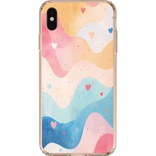 TechTree iPhone Xs Max Uyumlu Pastel Renkli Dalgalı ve Kalp Baskılı Silikon Kılıf
