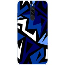 TechTree Redmi 8 Uyumlu Modern Mavi Geometrik Mozaik Baskılı Silikon Kılıf