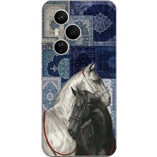 TechTree Honor 400 Pro Uyumlu Mavi Kilim Desenli Siyah ve Beyaz At Baskılı Silikon Kılıf