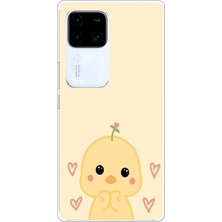 TechTree Vivo V30 Uyumlu Sevimli Civciv ve Kalp Desenli Baskılı Silikon Kılıf