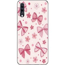 TechTree Samsung Galaxy A70 Uyumlu Pembe Fiyonk, Çiçek ve Puantiye Baskılı Silikon Kılıf