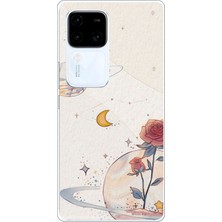 TechTree Vivo V30 Uyumlu Gezegen, Yıldız ve Gül Baskılı Silikon Kılıf