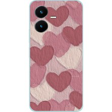 TechTree Vivo Y22 Uyumlu Pastel Gül Kurusu ve Pembe Kalpli Baskılı Silikon Kılıf
