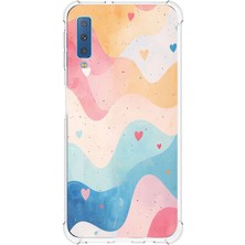 TechTree Samsung Galaxy A7 2018 Uyumlu Pastel Renkli Dalgalı ve Kalp Baskılı Silikon Kılıf