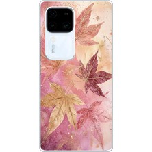 TechTree Vivo V30 Uyumlu Pembe ve Bordo Tonlu Yaprak Baskılı Silikon Kılıf