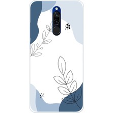 TechTree Redmi 8 Uyumlu Mavi Huzur Şekiller ve Botanik Çizgiler Baskılı Silikon Kılıf