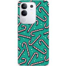 TechTree Vivo Y29 Uyumlu Yılbaşı Ruhu Baston Şeker ve Kar Taneli Baskılı Silikon Kılıf