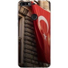 TechTree Huawei Y7 2018 - Honor 7c Uyumlu Dev Türk Bayrağı Baskılı Silikon Kılıf