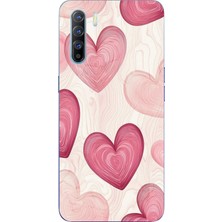 TechTree Oppo Reno 3-A91 Uyumlu Çizgisel Pembe Kalp Baskılı Silikon Kılıf