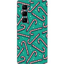 TechTree Infinix Hot 50 Pro Plus+ Uyumlu Yılbaşı Ruhu Baston Şeker ve Kar Taneli Baskılı Silikon Kılıf