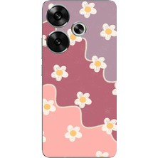 TechTree Poco F6 Uyumlu Gül Kurusu ve Lila Tonlu Dalgalı Papatya Baskılı Silikon Kılıf