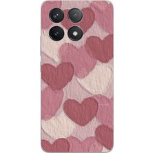 TechTree Poco F6 Pro Uyumlu Pastel Gül Kurusu ve Pembe Kalpli Baskılı Silikon Kılıf
