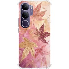TechTree Vivo V40 Lite Uyumlu Pembe ve Bordo Tonlu Yaprak Baskılı Silikon Kılıf
