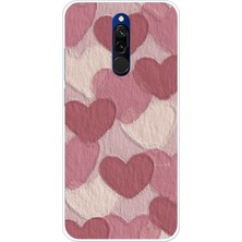 TechTree Redmi 8 Uyumlu Pastel Gül Kurusu ve Pembe Kalpli Baskılı Silikon Kılıf