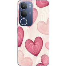TechTree Vivo Y19S Uyumlu Çizgisel Pembe Kalp Baskılı Silikon Kılıf