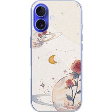 TechTree iPhone 16 Uyumlu Gezegen, Yıldız ve Gül Baskılı Silikon Kılıf