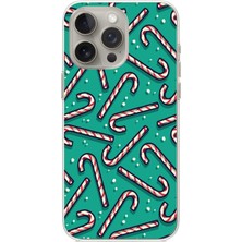 TechTree iPhone 15 Pro Uyumlu Yılbaşı Ruhu Baston Şeker ve Kar Taneli Baskılı Silikon Kılıf