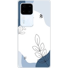 TechTree Vivo V30 Uyumlu Mavi Huzur Şekiller ve Botanik Çizgiler Baskılı Silikon Kılıf