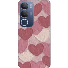 TechTree Vivo Y19S Uyumlu Pastel Gül Kurusu ve Pembe Kalpli Baskılı Silikon Kılıf