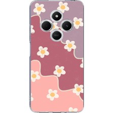 TechTree Redmi 14C Uyumlu Gül Kurusu ve Lila Tonlu Dalgalı Papatya Baskılı Silikon Kılıf