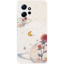 TechTree Redmi Note 12 4g Uyumlu Gezegen, Yıldız ve Gül Baskılı Silikon Kılıf