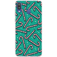 TechTree Samsung Galaxy M20 Uyumlu Yılbaşı Ruhu Baston Şeker ve Kar Taneli Baskılı Silikon Kılıf