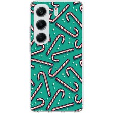 TechTree Tecno Camon 40 Pro Uyumlu Yılbaşı Ruhu Baston Şeker ve Kar Taneli Baskılı Silikon Kılıf