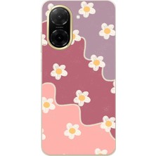 TechTree Redmi A5 Uyumlu Gül Kurusu ve Lila Tonlu Dalgalı Papatya Baskılı Silikon Kılıf