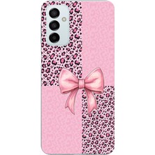 TechTree Samsung Galaxy M14 Uyumlu Pembe Leopar Desenli ve Kurdele Baskılı Silikon Kılıf