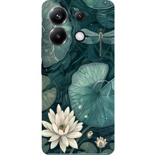 TechTree Poco X6 Pro Uyumlu Yeşil Yapraklı Nilüfer ve Yusufçuk Baskılı Silikon Kılıf