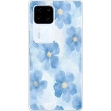 TechTree Vivo V30 Uyumlu Mavi Çiçekler Baskılı Silikon Kılıf