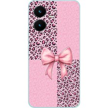 TechTree Vivo Y22 Uyumlu Pembe Leopar Desenli ve Kurdele Baskılı Silikon Kılıf