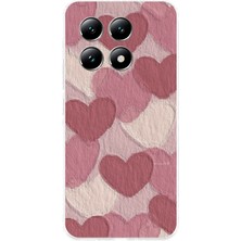 TechTree Xiaomi Mi 14T Pro Uyumlu Pastel Gül Kurusu ve Pembe Kalpli Baskılı Silikon Kılıf