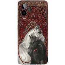 TechTree General Mobile Gm 24 Pro Uyumlu Geleneksel Halı Motifli Siyah Beyaz At Baskılı Silikon Kılıf