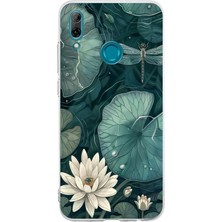 TechTree Huawei P Smart 2019 Uyumlu Yeşil Yapraklı Nilüfer ve Yusufçuk Baskılı Silikon Kılıf