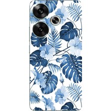 TechTree Poco F6 Uyumlu Mavi Yaprak ve Çiçek Desenli Baskılı Silikon Kılıf