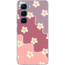 TechTree Infinix Hot 60-60I Uyumlu Gül Kurusu ve Lila Tonlu Dalgalı Papatya Baskılı Silikon Kılıf