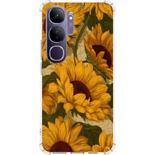 TechTree Vivo V40 Lite Uyumlu Altın Sarısı Ayçiçeği Bahçesi Baskılı Silikon Kılıf