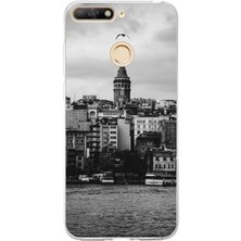 TechTree Huawei Y6 2018 - Honor 7A Uyumlu Galata Kulesi ve Deniz Manzaralı Baskılı Silikon Kılıf