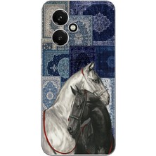 TechTree Honor 400 Uyumlu Mavi Kilim Desenli Siyah ve Beyaz At Baskılı Silikon Kılıf