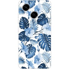 TechTree Tecno Spark Go 1 Uyumlu Mavi Yaprak ve Çiçek Desenli Baskılı Silikon Kılıf