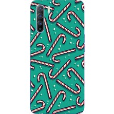 TechTree Oppo Reno 3-A91 Uyumlu Yılbaşı Ruhu Baston Şeker ve Kar Taneli Baskılı Silikon Kılıf